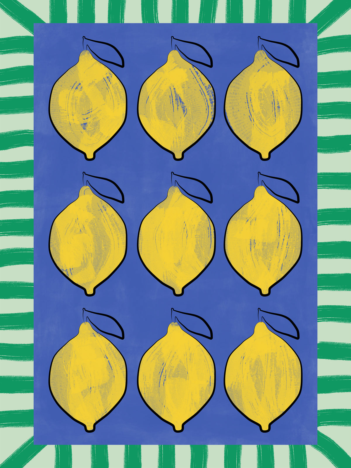 aluminium-print-vibrant-yellow-lemons-on-a-deep-blue