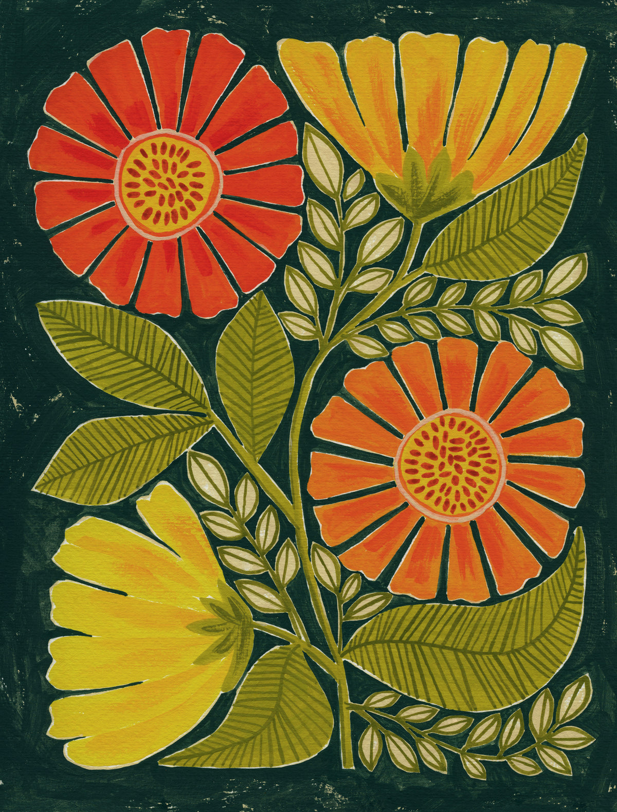 aluminium-print-vibrant-orange-and-yellow-flowers