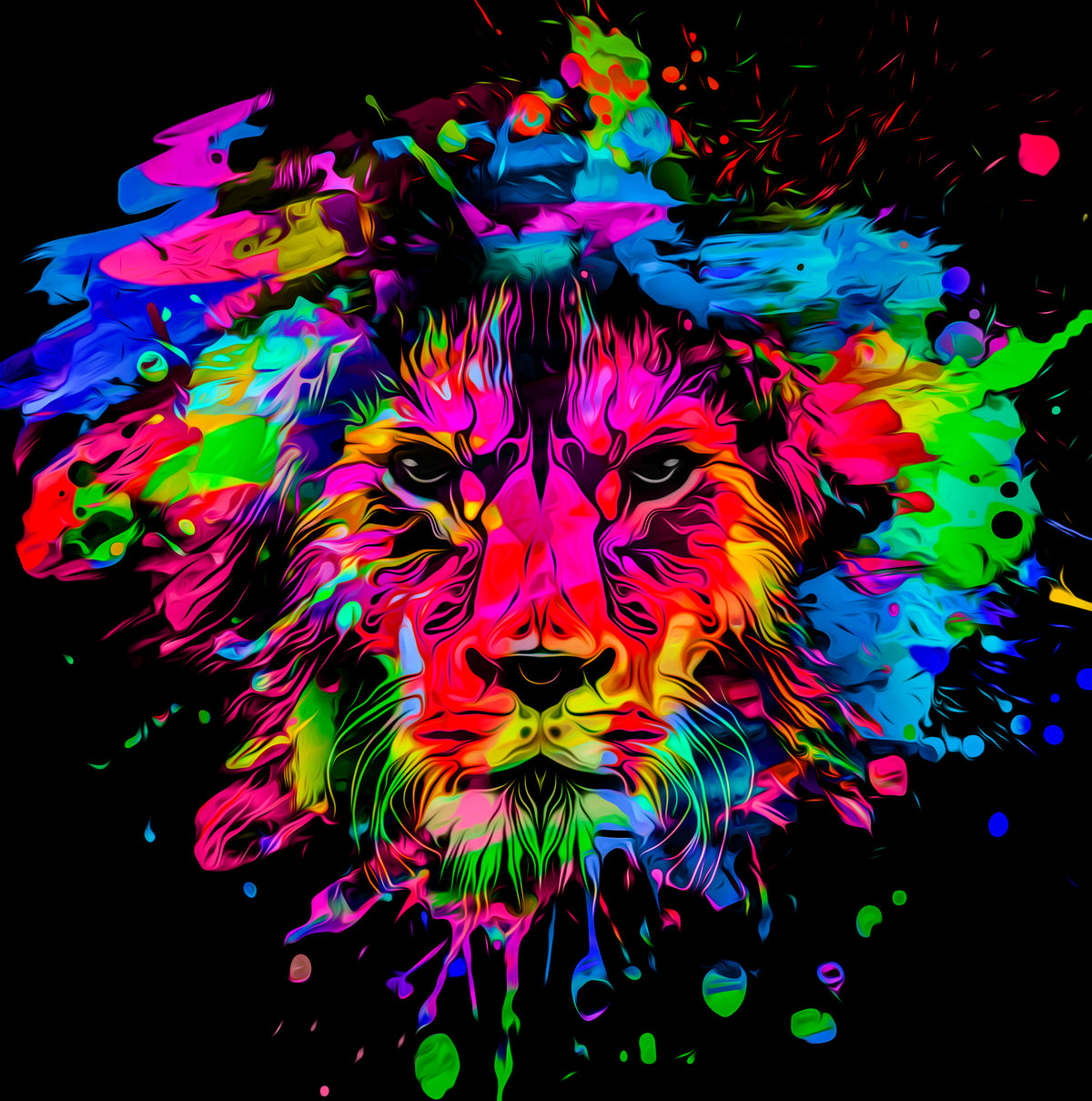 canvas-print-colorful-lion-on-a-black-background