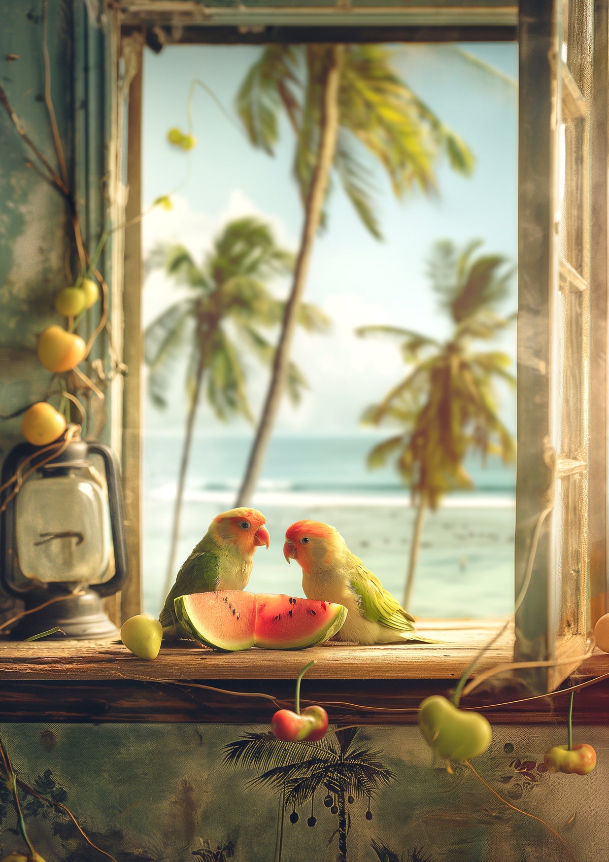 acrylic-print-tropical-lovebirds